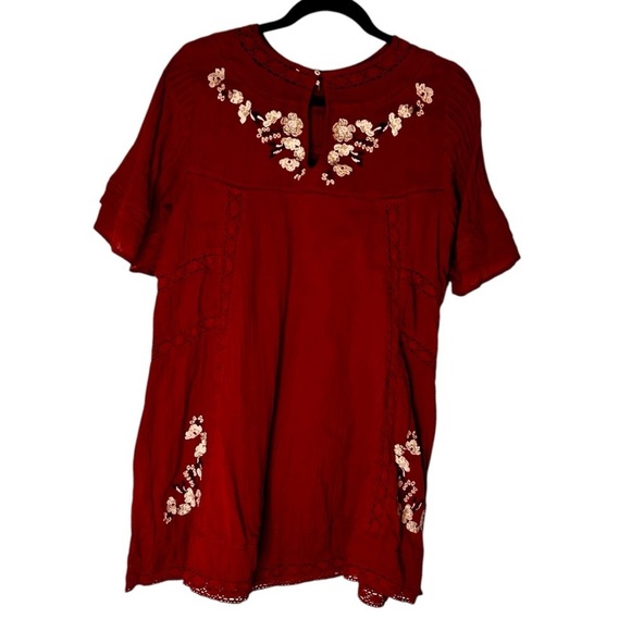 Free People Perfectly Victorian Embroidered Rust Mini Dress- Size Small-Red - Picture 5 of 16